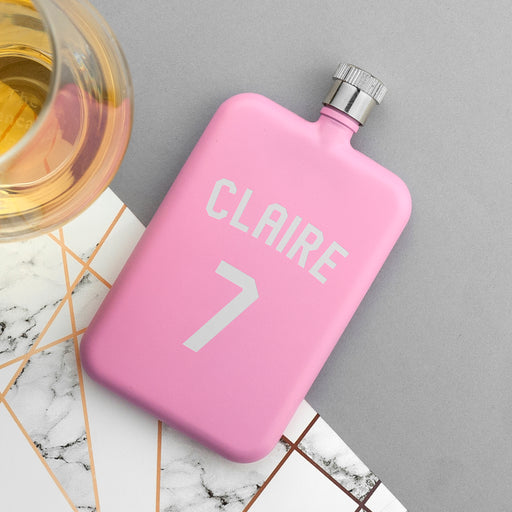Personalised Pink Slimline Football Shirt Hip Flask - Gifts For Her