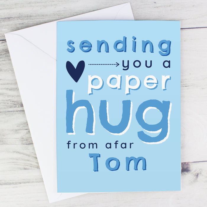Personalised Blue Hug From Afar Card
