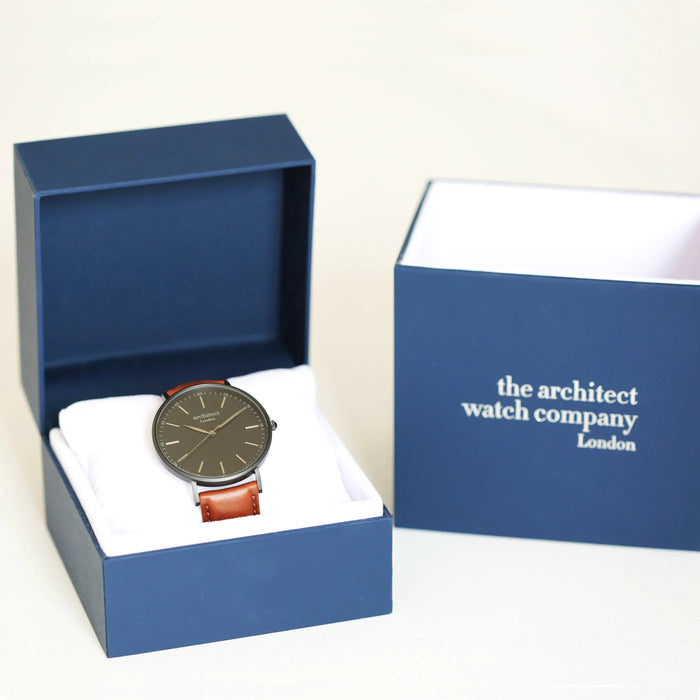 Personalised Men's Architect Minimalist Watch With Walnut Strap