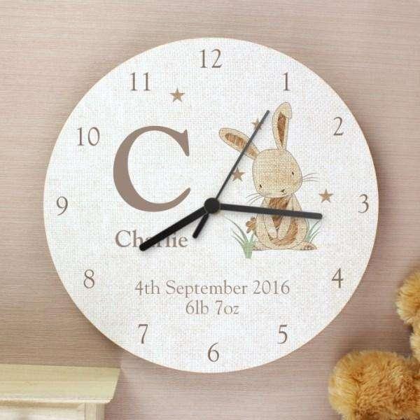 Childrens Personalised Bunny Rabbit Wooden Clock