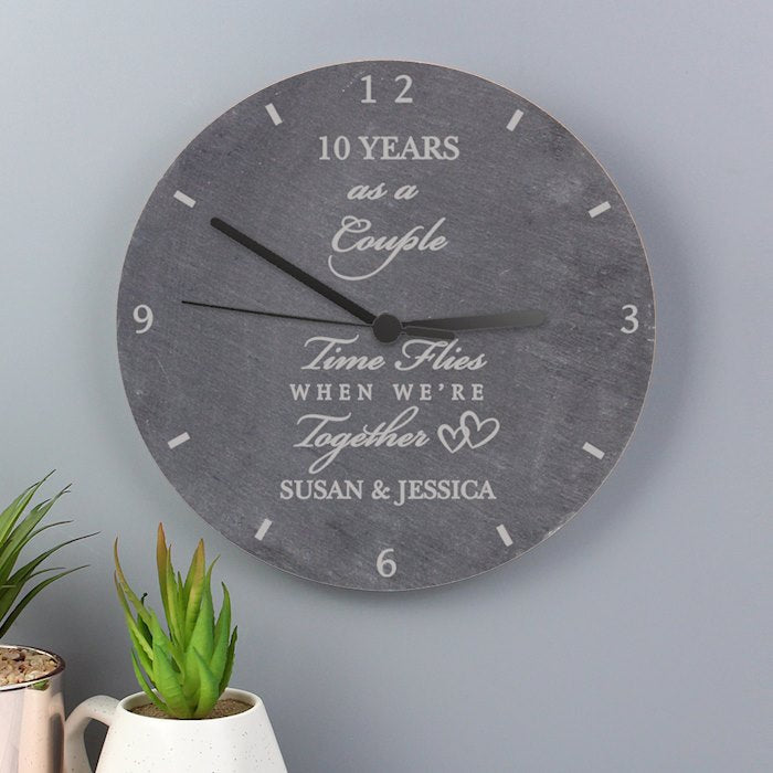 Personalised Time Flies When We're Together Anniversary Slate Clock From Pukkagifts.uk