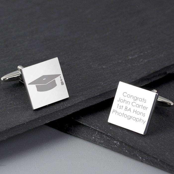 Personalised Mortar Board Graduation Cufflinks - Myhappymoments.co.uk