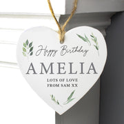 Personalised Botanical Wooden Heart Decoration