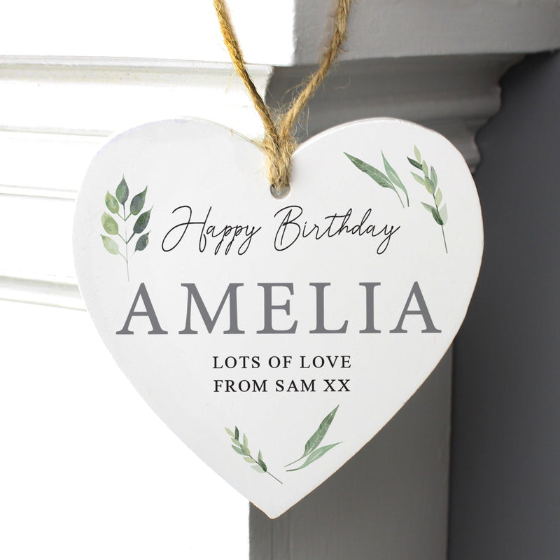 Personalised Botanical Wooden Heart Decoration