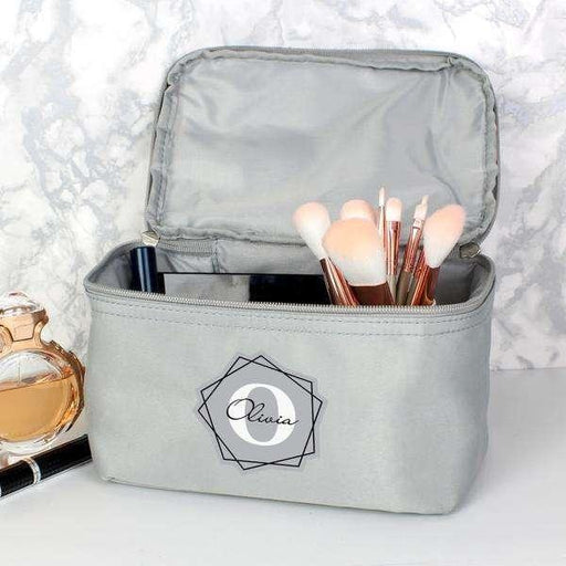 Personalised Initial Grey Make Up Wash Bag - Myhappymoments.co.uk