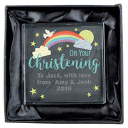 Personalised Rainbow On Your Christening Crystal Gift Plaque