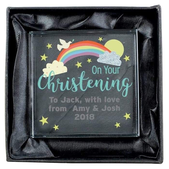Personalised Rainbow On Your Christening Crystal Gift Plaque