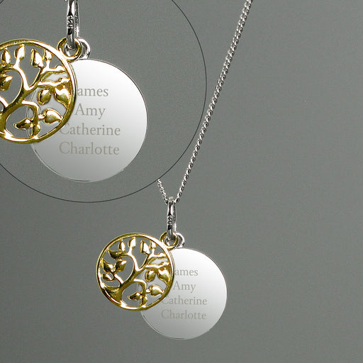Personalised Sterling Silver & 9ct Gold Family Tree Of Life Necklace