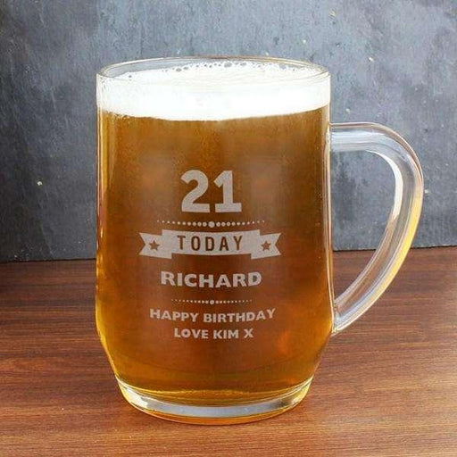 Personalised Birthday Age Male Glass Tankard - Myhappymoments.co.uk