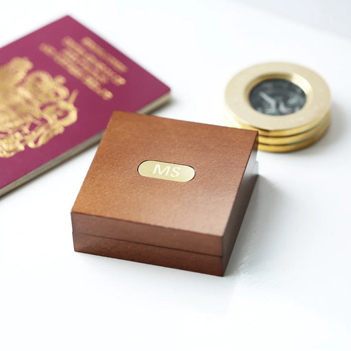 Personalised Engraved Brass Gold Compass With Timber Box & Gift Box