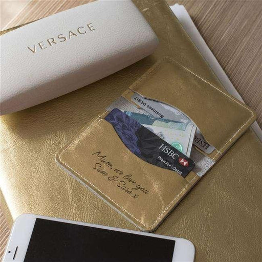 Personalised Gold Leather Credit Card Case Holder - Myhappymoments.co.uk