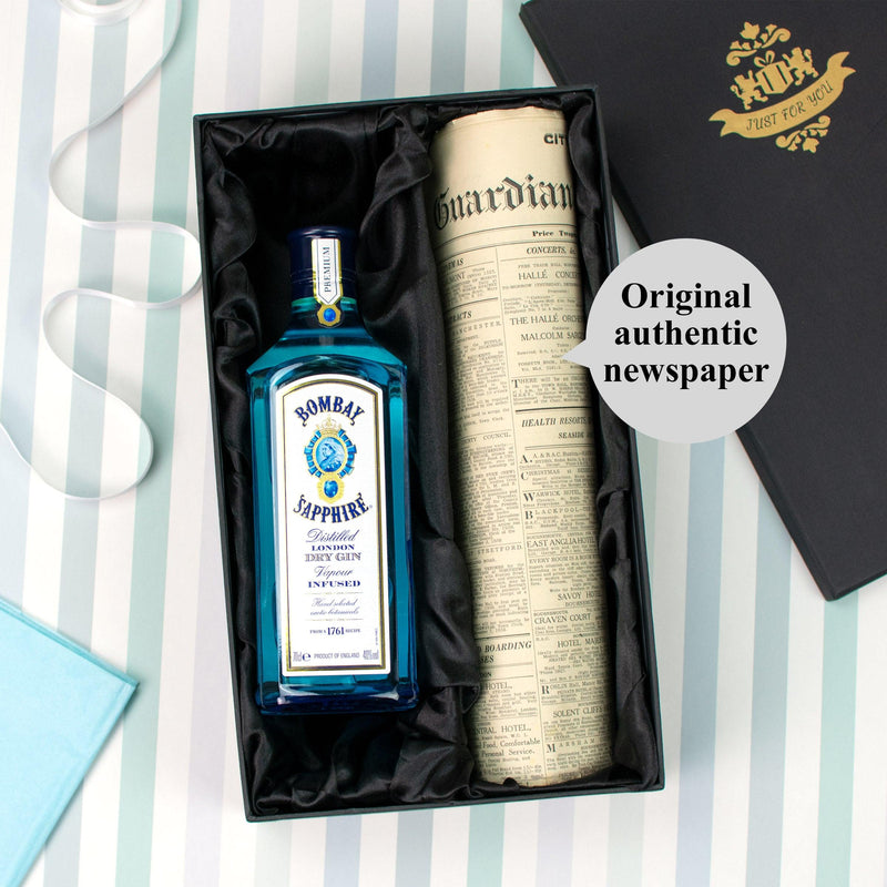 Bombay Sapphire Gin Bottle and Original Newspaper