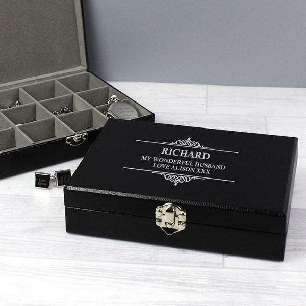 Personalised Large Cufflink Compartment Box - Myhappymoments.co.uk