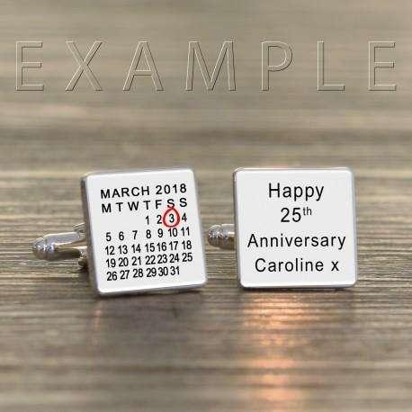 Personalised Date and Message Calendar Cufflinks - Myhappymoments.co.uk