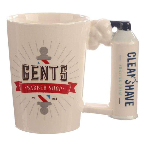 Shaving Foam Shaped Handle Ceramic Mug with Barber Shop Decal - Myhappymoments.co.uk