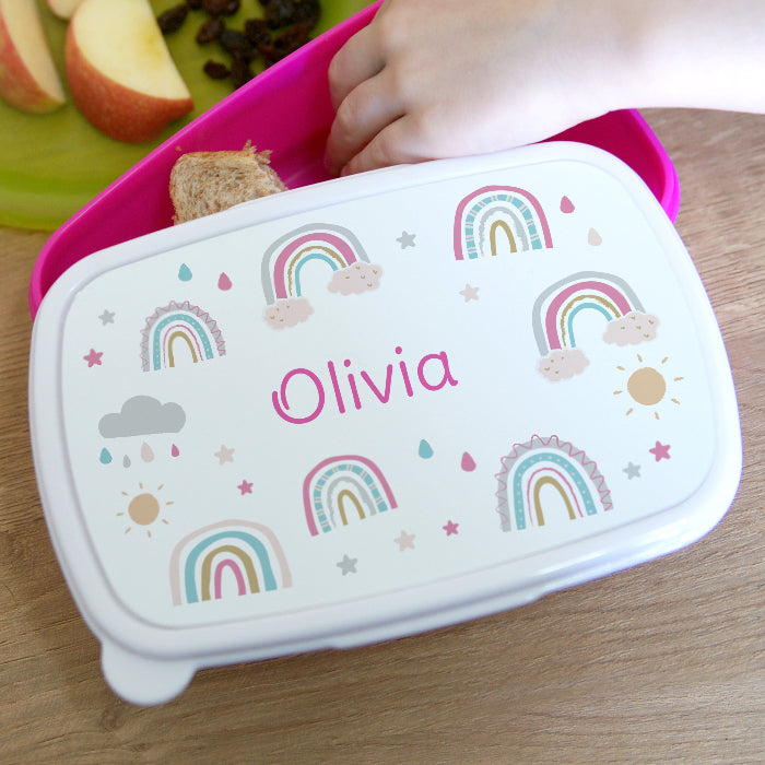 Personalised Rainbow Pink Lunch Box - Back To School