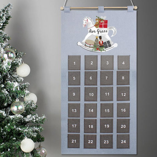 Personalised Pocket Rocking Horse Felt Advent Calendar In Silver Grey