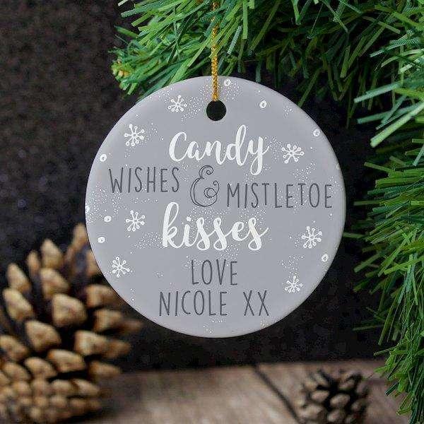 Personalised Candy Wishes & Mistletoe Kisses Christmas Decoration - Myhappymoments.co.uk