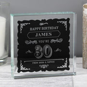 Personalised Birthday Age Vintage Typography Large Crystal Token - Presented In A Black Gift Box - Myhappymoments.co.uk