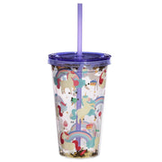 Unicorn Double Walled Reusable Cup with Straw