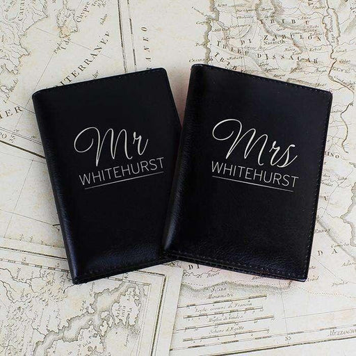 Personalised Mr & Mrs Black Leather Passport Holders - Myhappymoments.co.uk