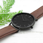 Personalised Modern-Vintage Men’s Mr Beaumont Watch With Black Face in Brown - Myhappymoments.co.uk