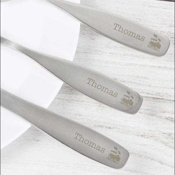 Personalised 3 Piece Train Childrens Cutlery Set - Myhappymoments.co.uk