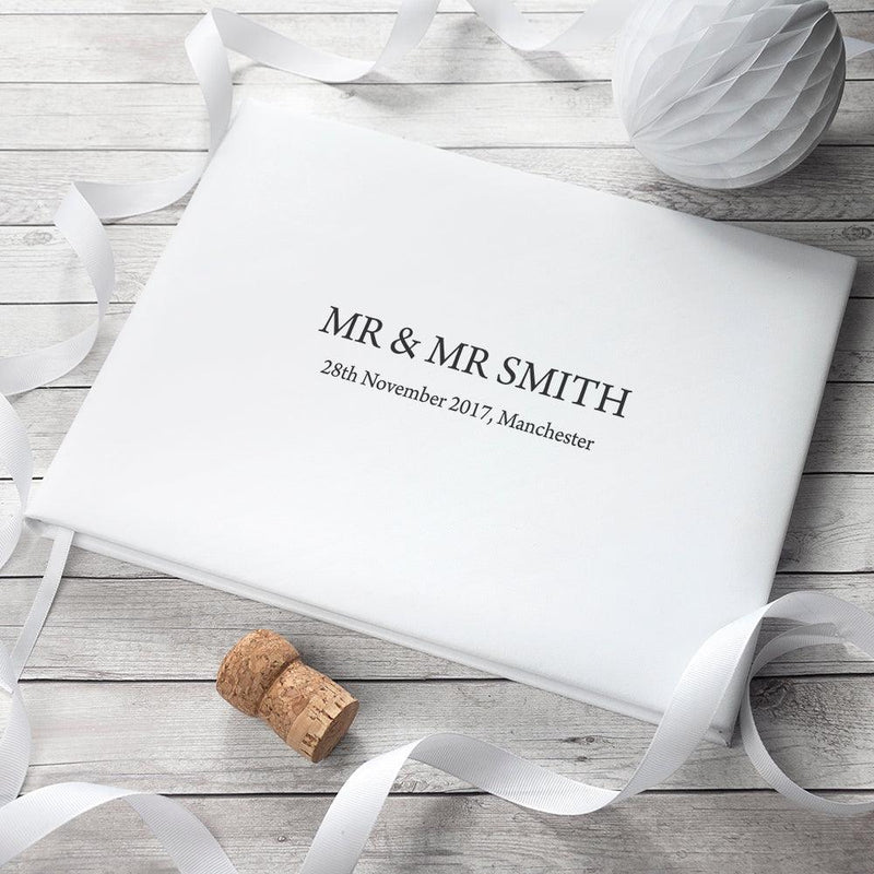 Personalised White Leather Wedding Guest Book
