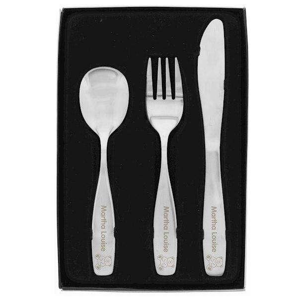 Engraved 3 Piece Teddy Bear Cutlery Set