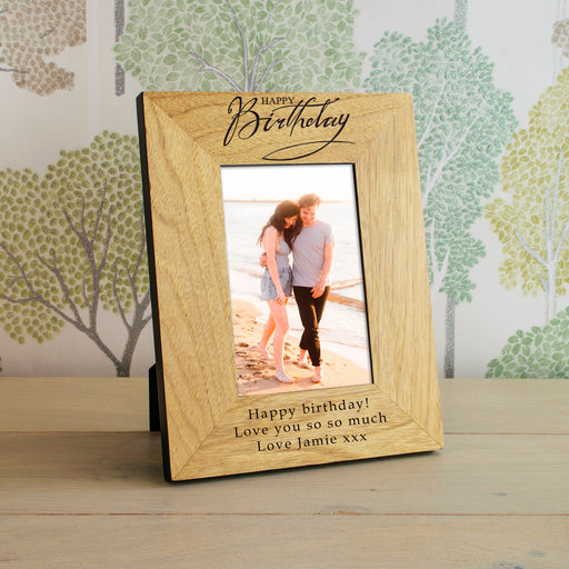 Personalised Happy Birthday Photo Frame Oak Wood - Myhappymoments.co.uk