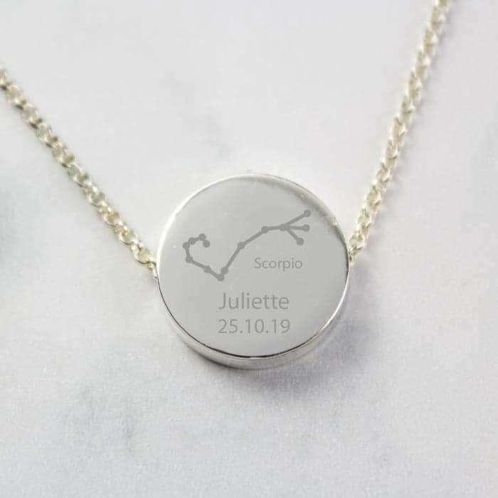 Personalised Scorpio Zodiac Star Sign Silver Tone Necklace (October 23rd - November 21st) - Myhappymoments.co.uk