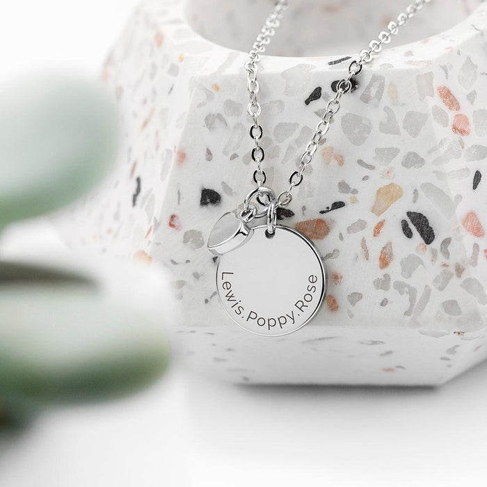 Personalised Polished Heart and Disc Family Necklace