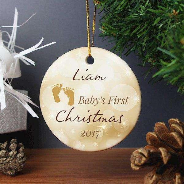 Personalised 1st Christmas Round Ceramic Decoration - Myhappymoments.co.uk