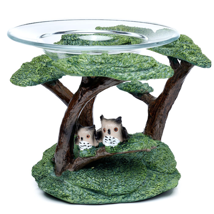 Owls with Tree Resin Oil and Wax Burner with Glass Dish