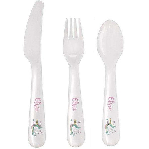 Personalised Baby Unicorn Plastic Cutlery - Myhappymoments.co.uk