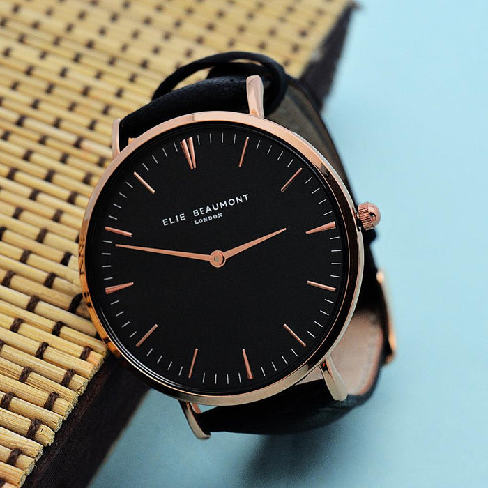 Elie Beaumont Personalised Ladies Leather Watch in Black