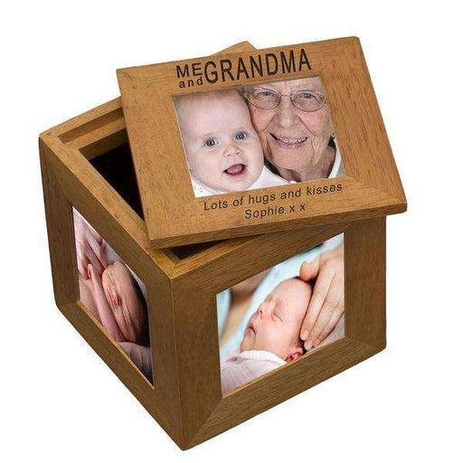 Personalised Me and Grandma Photo Frame Cube Oak - Myhappymoments.co.uk