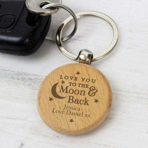 Personalised Wooden Love You To Moon & Back Keyring - Myhappymoments.co.uk