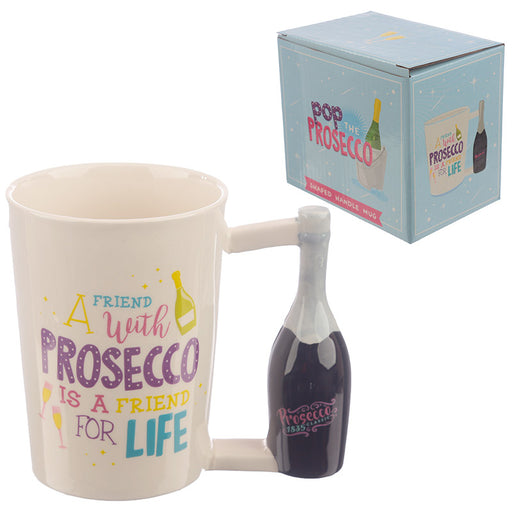Pop the Prosecco Shaped Handle Ceramic Mug - Myhappymoments.co.uk