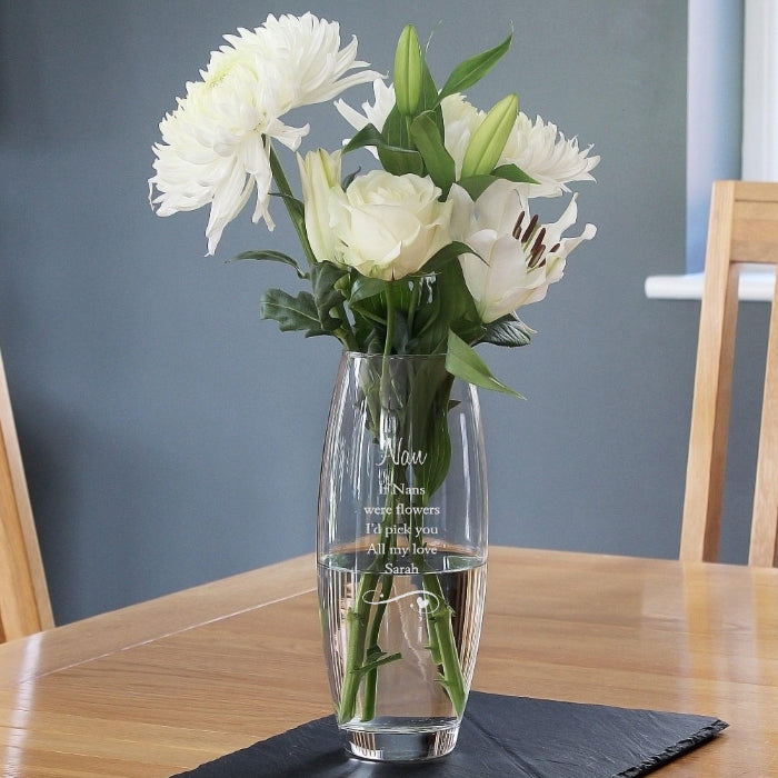 Engraved Glass Vase - Swirls & Hearts Design