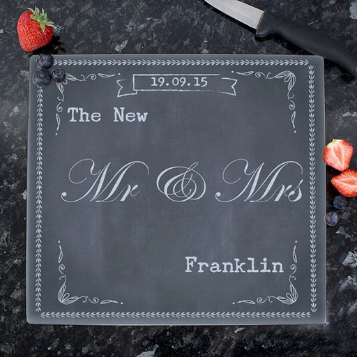Personalised Family Chalk Glass Chopping Board/Workshop Saver - Myhappymoments.co.uk