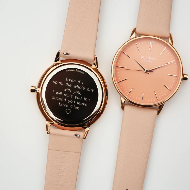 Personalised Ladies Architect Coral Watch With Light Pink Strap