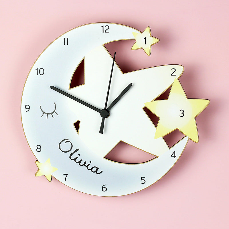 Personalised Children’s Moon and Stars Shape Wooden Clock