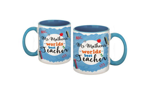 Personalised World's Best Teacher Blue Mug - Myhappymoments.co.uk