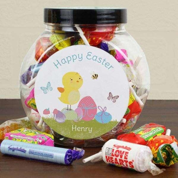 Personalised Easter Meadow Chick Sweets Jar - Myhappymoments.co.uk