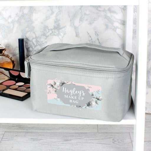 Personalised Floral Grey Make Up Wash Bag - Myhappymoments.co.uk