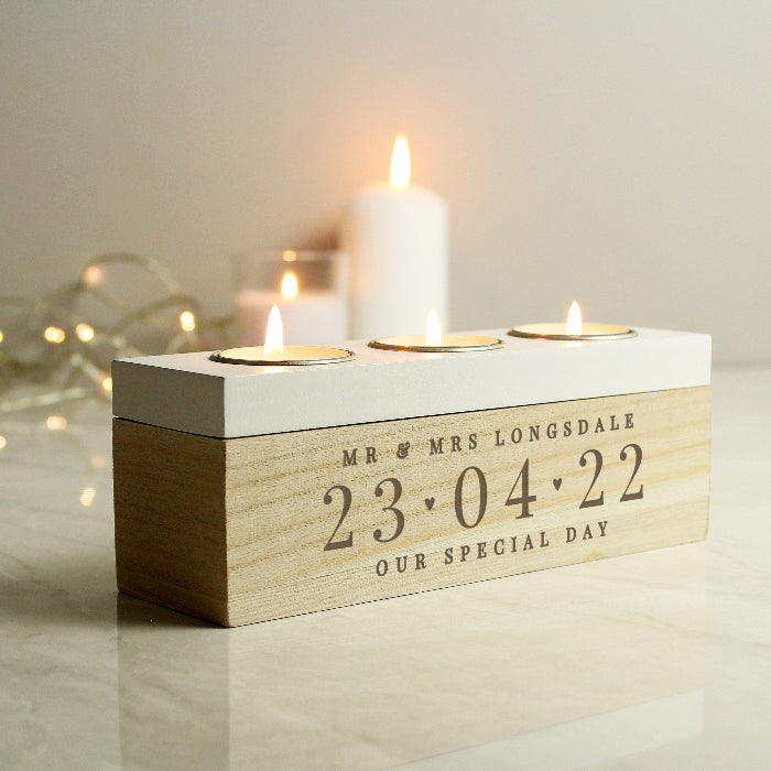 Personalised Wedding Day Triple Tea Light Box