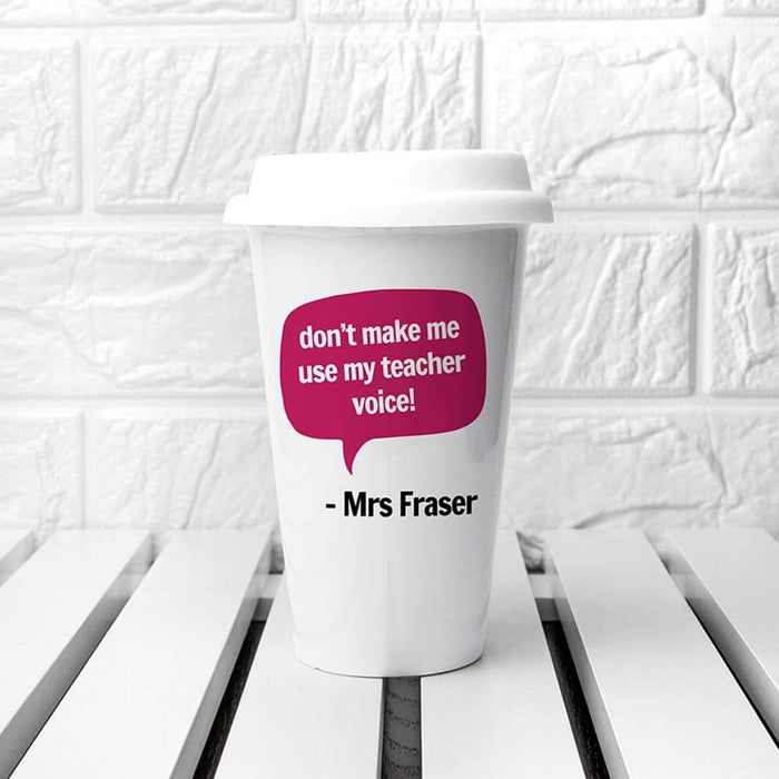 Personalised Teacher Says Travel Mug from Pukkagifts.uk