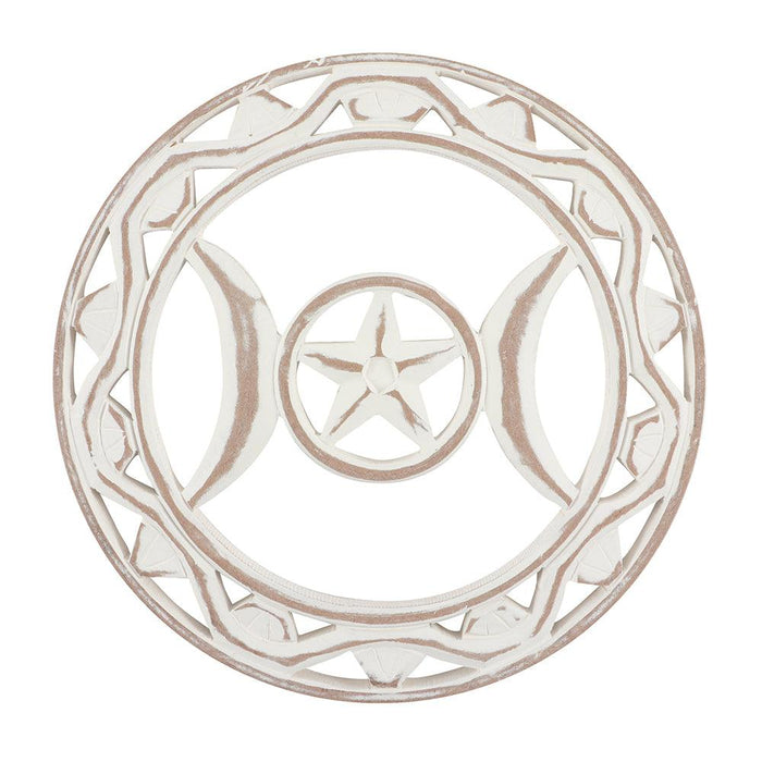 White Wooden Triquetra Triple Moon Wall Art