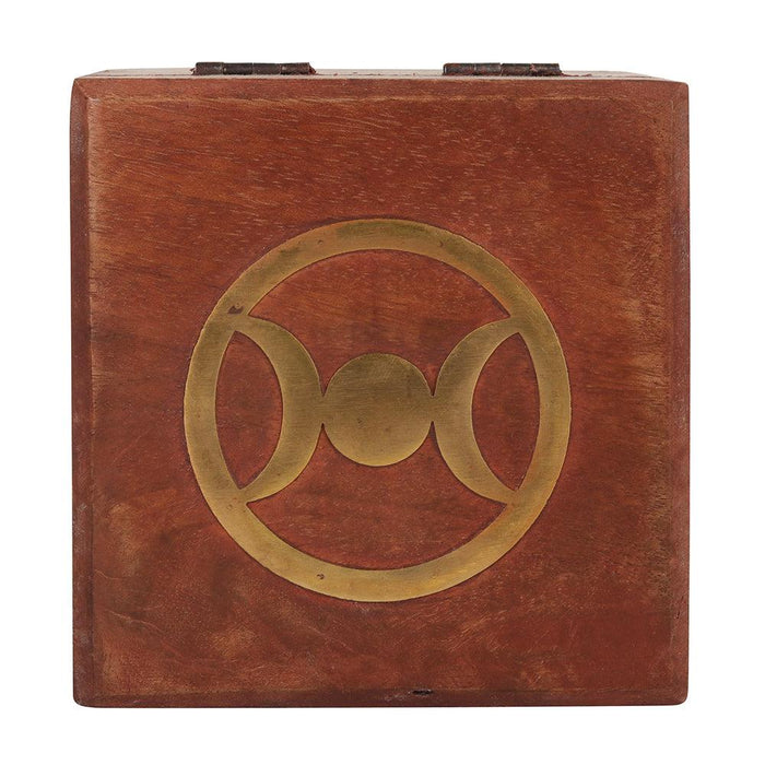 Triple Moon Brass Inlay Wooden Box